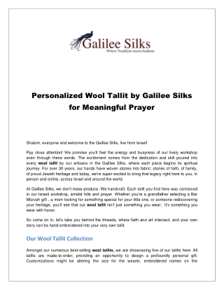 Personalized Wool Tallit by Galilee Silks for Meaningful Prayer