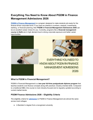 Everything You Need to Know About PGDM in Finance Management Admissions 2026