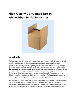 High-Quality Corrugated Box in Ahmedabad for All Industries
