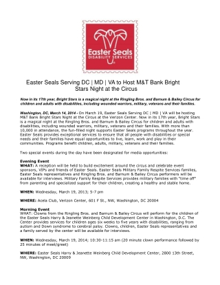 Easter Seals Serving DC | MD | VA to Host M