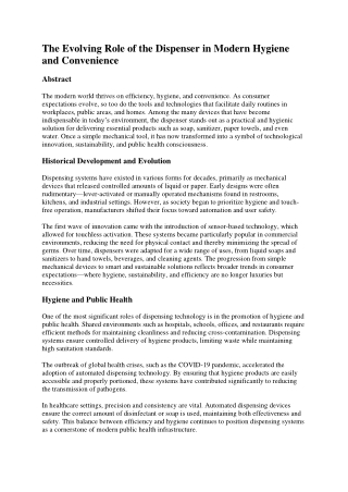 The Evolving Role of the Dispenser in Modern Hygiene and Convenience