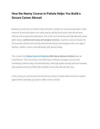 Nanny Course in Patiala Helps You Build a Secure Career Abroad