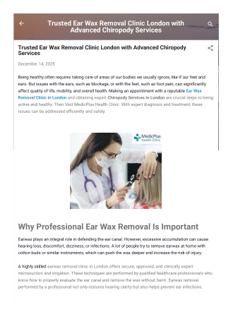 Trusted Ear Wax Removal Clinic London with Advanced Chiropody Services