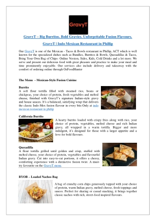 GravyT | Indo Mexican Restaurant in Phillip