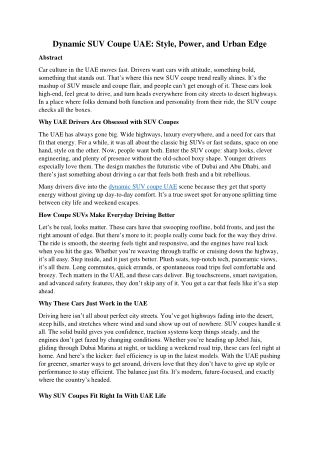 Dynamic SUV Coupe UAE: Style, Power, and Urban Edge