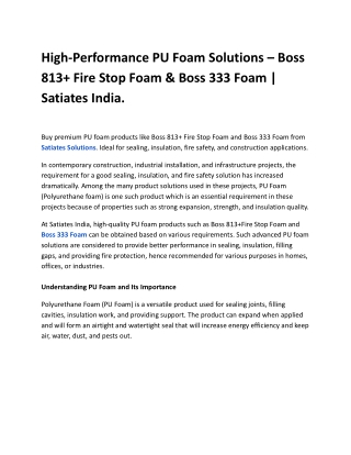 High-Performance PU Foam Solutions – Boss 813  Fire Stop Foam & Boss 333 Foam _ Satiates India