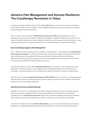 Advance Pain Management and Immune Resilience The Cryotherapy Revolution in Tokyo