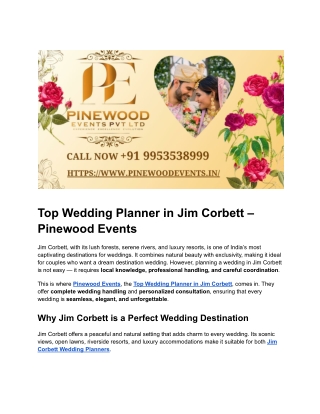 Top Wedding Planner in Jim Corbett – Pinewood Events for Luxury & Budget Wedding