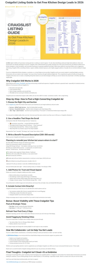 Craigslist Listing Guide to Get Free Kitchen Design Leads in 2026