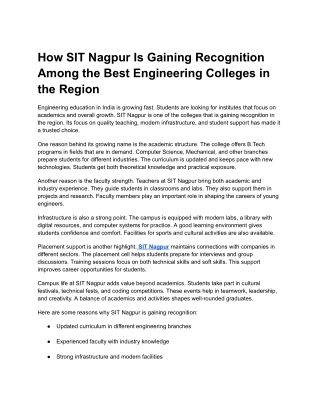 How SIT Nagpur Is Gaining Recognition Among the Best Engineering Colleges in the Region