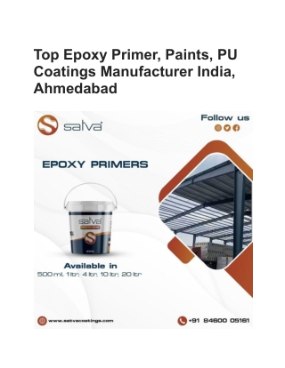 Top Epoxy Primer, Paints, PU Coatings Manufacturer India, Ahmedabad