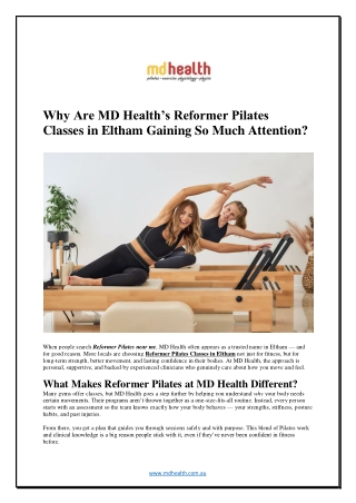 Why Are MD Health’s Reformer Pilates Classes in Eltham Gaining So Much Attention