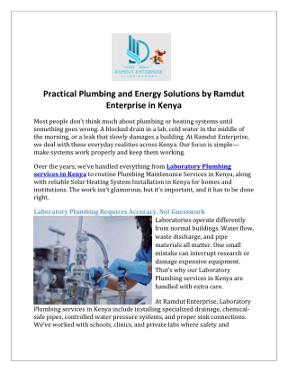 Practical Plumbing and Energy Solutions by Ramdut Enterprise in Kenya
