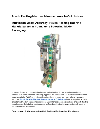 Pouch Packing Machine Manufacturers in Coimbatore