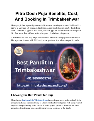 Pitra Dosh Puja Benefits, Cost And Booking In Trimbakeshwar