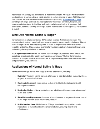 Everything You Need to Know About Normal Saline IV Bags