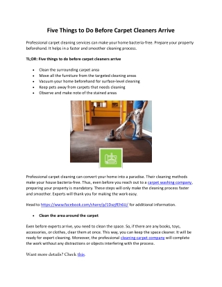 Five Things to Do Before Carpet Cleaners Arrive