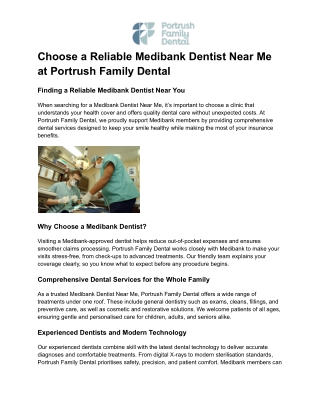 Choose a Reliable Medibank Dentist Near Me at Portrush Family Dental