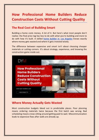 How Professional Home Builders Reduce Construction Costs Without Cutting Quality