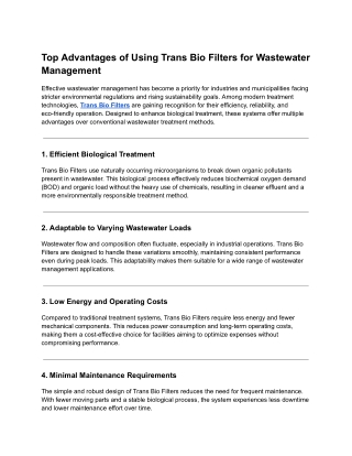 Top Advantages of Using Trans Bio Filters for Wastewater Management