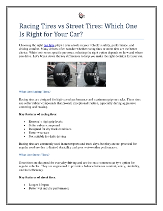 Racing Tires vs Street Tires Which One Is Right for Your Car