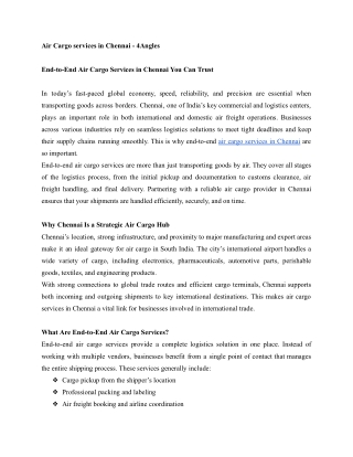 End-to-End Air Cargo Services in Chennai You Can Trust