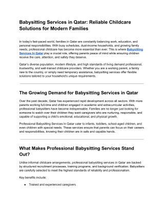 Babysitting Services in Qatar_ Reliable Childcare Solutions for Modern Families