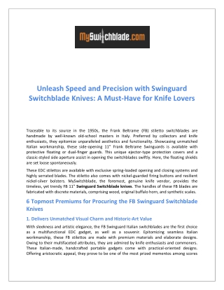 Unleash Speed and Precision with Swinguard Switchblade Knives: A Must-Have for K