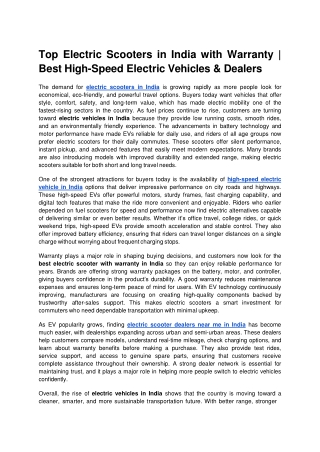 Top Electric Scooters in India with Warranty _ Best High-Speed Electric Vehicles & Dealers