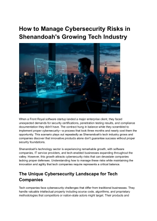 How to Manage Cybersecurity Risks in Shenandoah's Growing Tech Industry