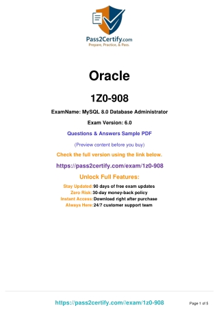 Oracle 1Z0‑909 MySQL 8.0 Database Developer