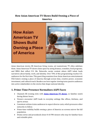 Asian American TV Shows and Owning a Piece of America