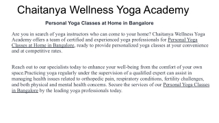 Chaitanya Wellness Yoga Academy Personal Yoga Classes at Home in Bangalore