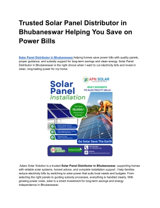 Solar Panel Distributor in Bhubaneswar