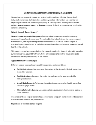 Understanding Stomach Cancer Surgery in Singapore