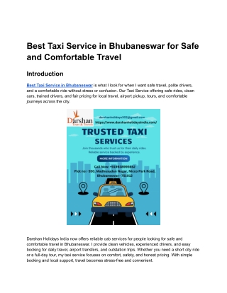 Best Taxi Service in Bhubaneswar for Safe and Comfortable Travel