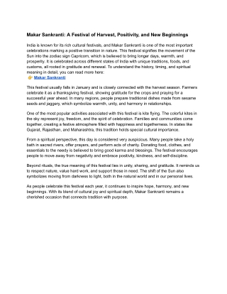 Makar Sankranti: A Festival of Harvest, Positivity, and New Beginnings