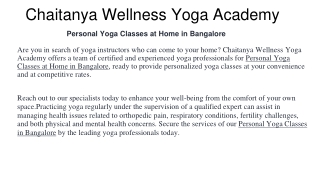 Chaitanya Wellness Yoga Academy - Personal Yoga Classes at Home in Bangalore