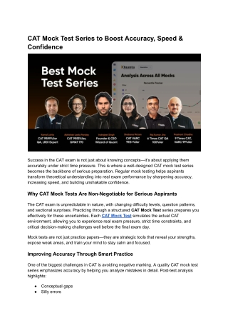 CAT Mock Test Series to Boost Accuracy, Speed & Confidence
