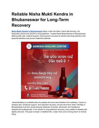 Nisha Mukti Kendra in Bhubaneswar