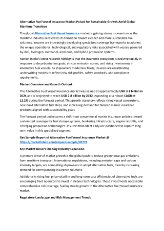 Alternative Fuel Vessel Insurance Market Poised for Sustainable Growth