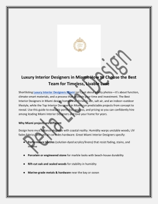 Luxury Interior Designers in Miami: How to Choose the Best Team for Timeless, Li