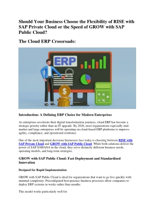 Should Your Business Choose the Flexibility of RISE with SAP Private Cloud or the Speed of GROW with SAP Public Cloud