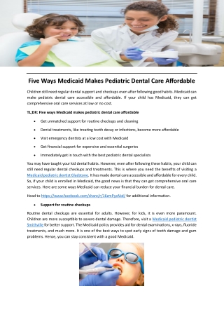 Five Ways Medicaid Makes Pediatric Dental Care Affordable