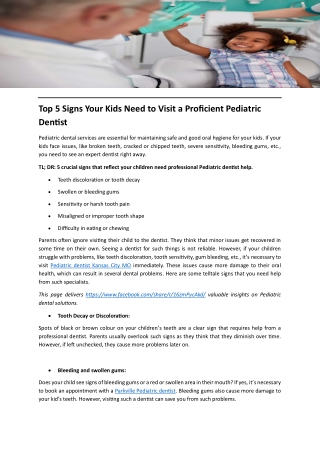 Top 5 Signs Your Kids Need to Visit a Proficient Pediatric Dentist