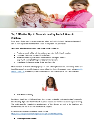 Top 5 Effective Tips to Maintain Healthy Teeth & Gums in Children