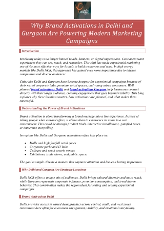 Why Brand Activations in Delhi and Gurgaon Are Powering Modern Marketing Campaigns