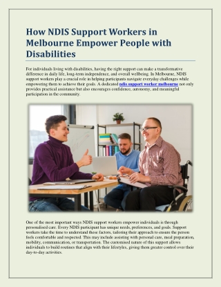 How NDIS Support Workers in Melbourne Empower People with Disabilities