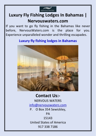 Luxury Fly Fishing Lodges In Bahamas  Nervouswaters.com