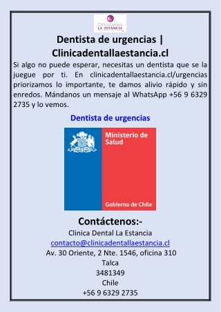 Dentista de urgencias  Clinicadentallaestancia.cl